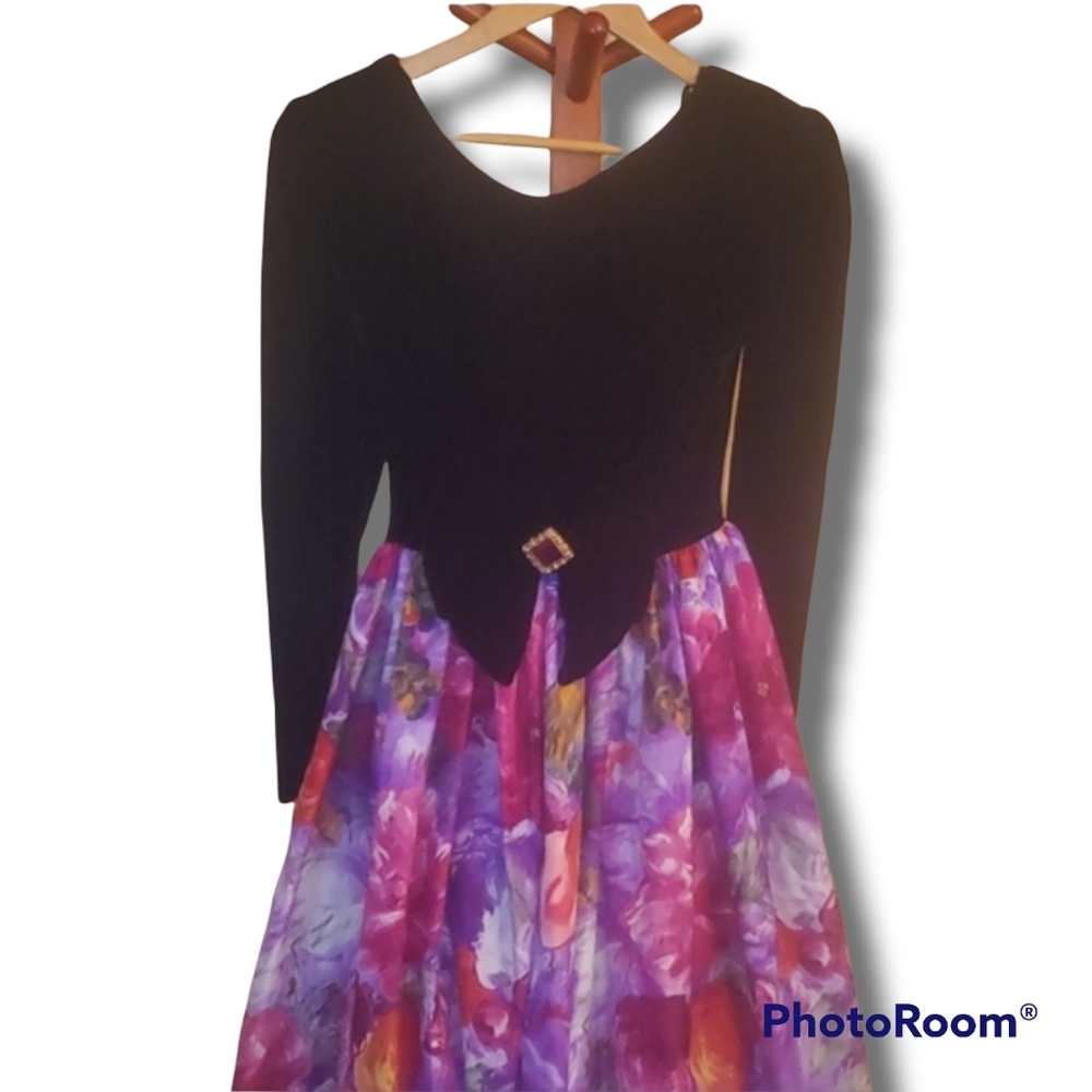 Jessica McClintock Party Event Velvet Floral Formal Dress - Picture 2 of 10
